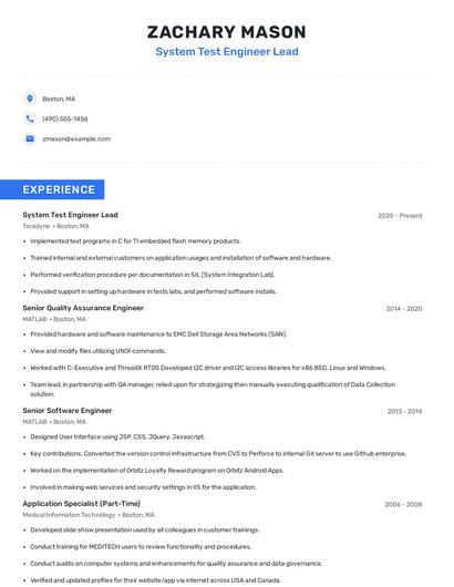 System Test Engineer Lead Resume