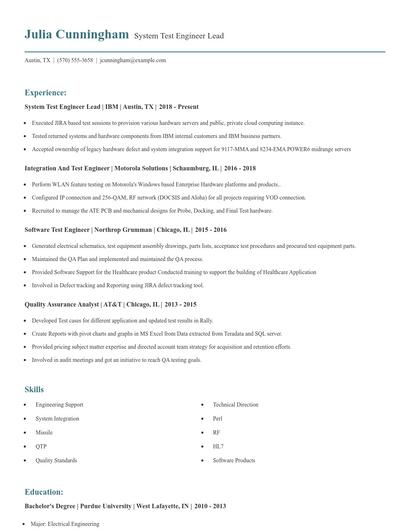 System Test Engineer Lead Resume