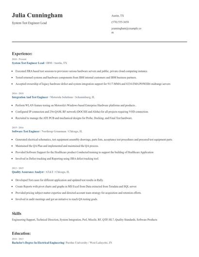 System Test Engineer Lead Resume