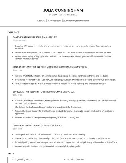 System Test Engineer Lead Resume