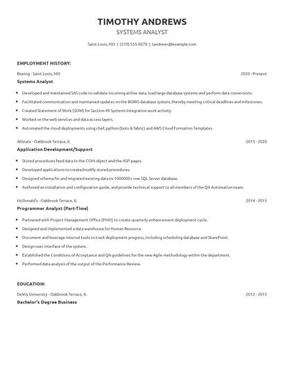 Systems Analyst Resume