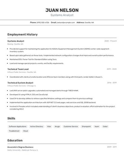 Systems Analyst Resume
