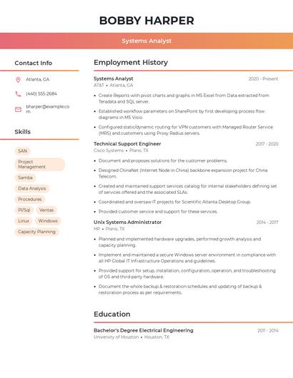 Systems Analyst Resume