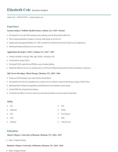 Systems Analyst Resume