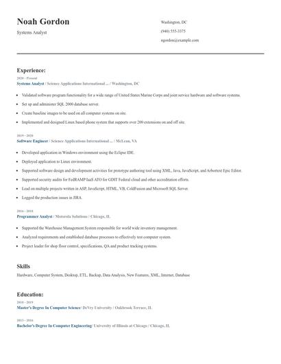 Systems Analyst Resume