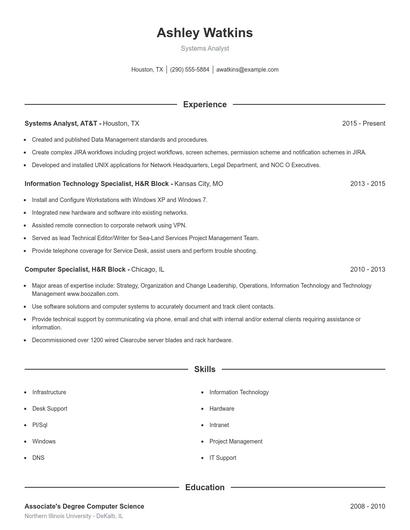 Systems Analyst Resume