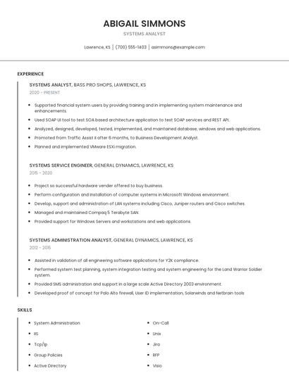Systems Analyst Resume