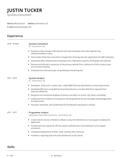 Systems Consultant Resume