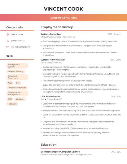 Systems Consultant Resume