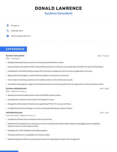 Systems Consultant Resume