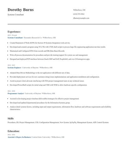 Systems Consultant Resume