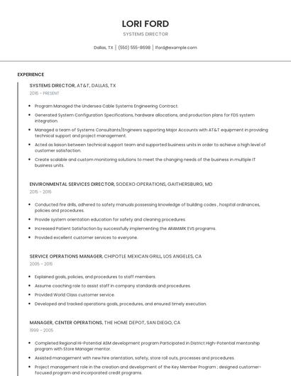 Systems Director Resume