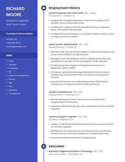 Systems Engineer And Team Lead Resume