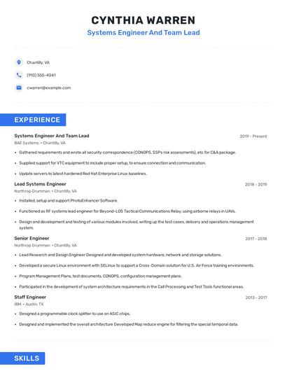 Systems Engineer And Team Lead Resume