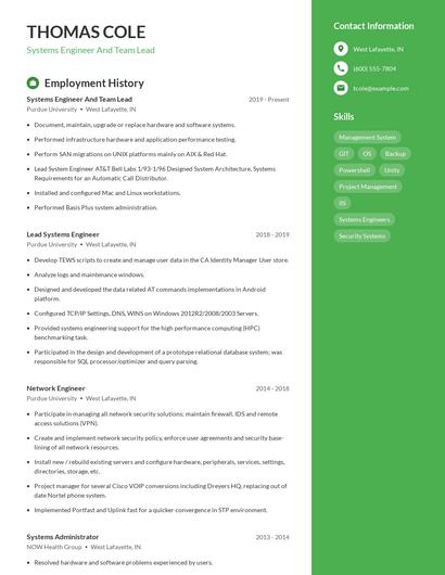 Systems Engineer And Team Lead Resume