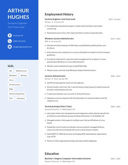 Systems Engineer And Team Lead Resume