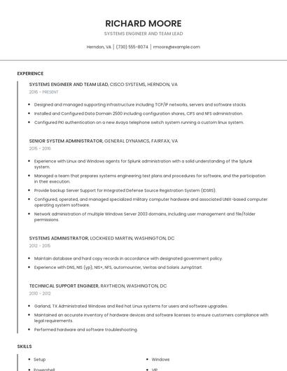 Systems Engineer And Team Lead Resume