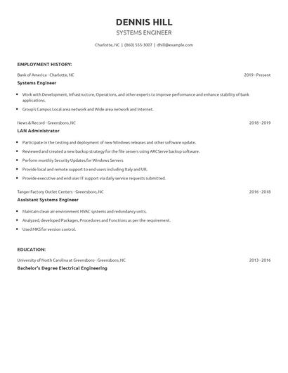 Systems Engineer Resume