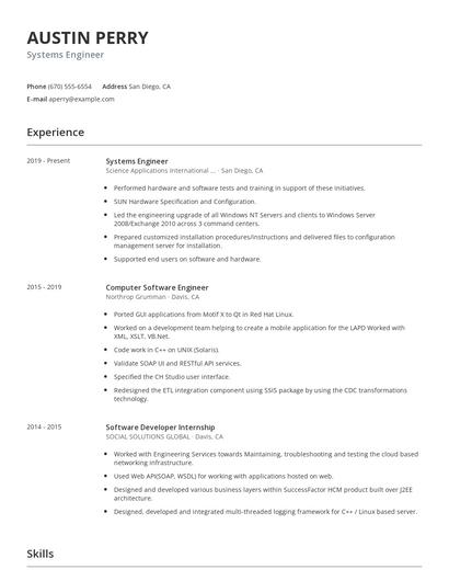 Systems Engineer Resume