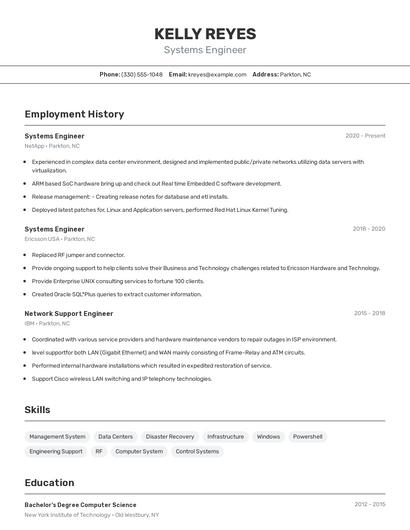 Systems Engineer Resume