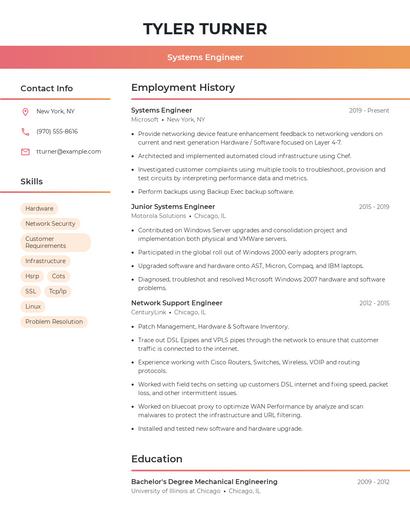 Systems Engineer Resume