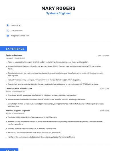 Systems Engineer Resume