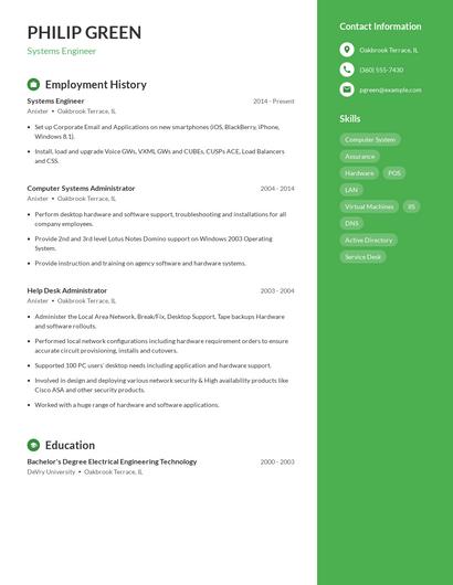 Systems Engineer Resume