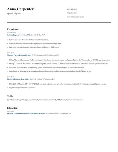 Systems Engineer Resume