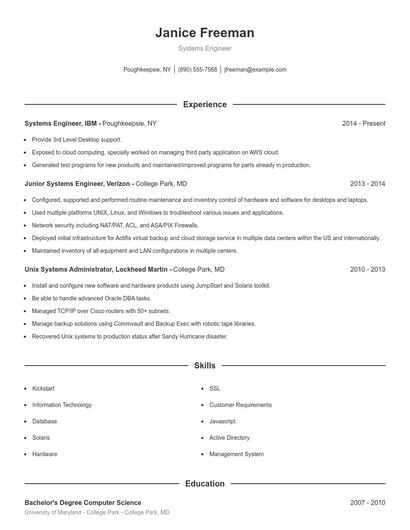 Systems Engineer Resume