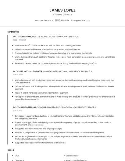 Systems Engineer Resume