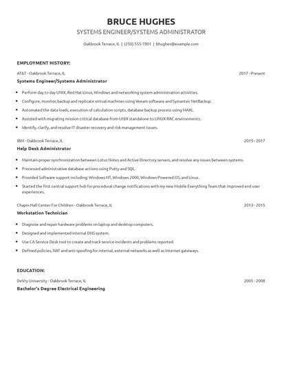 Systems Engineer/Systems Administrator Resume