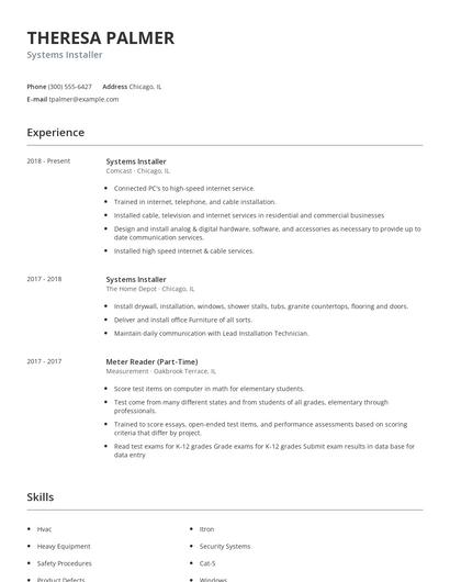 Systems Installer Resume