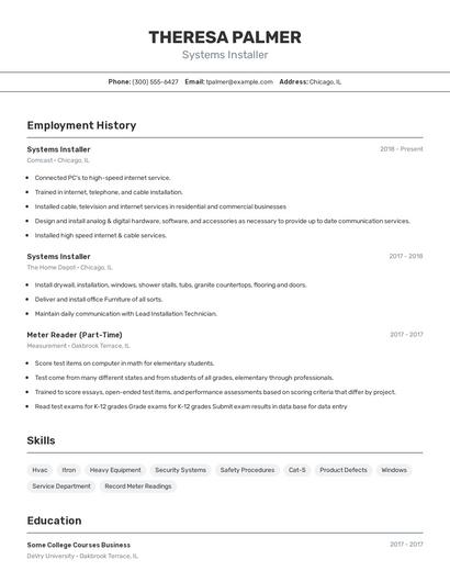 Systems Installer Resume