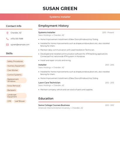 Systems Installer Resume