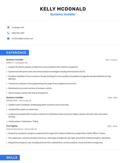 Systems Installer Resume