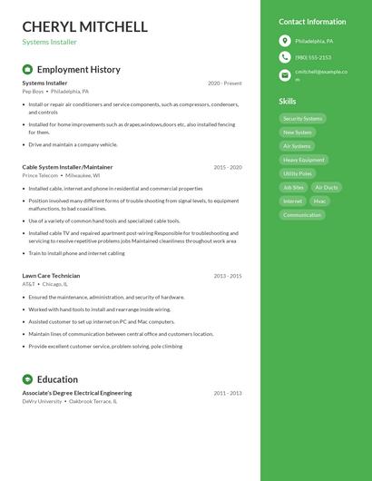 Systems Installer Resume