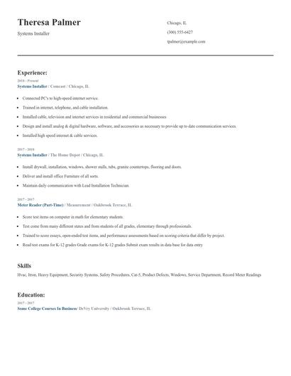 Systems Installer Resume
