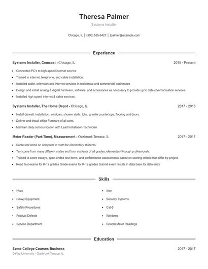 Systems Installer Resume
