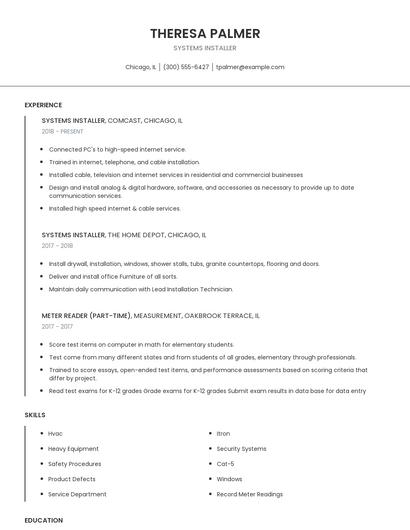 Systems Installer Resume