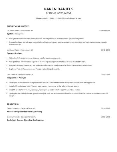 Systems Integrator Resume
