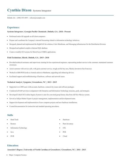 Systems Integrator Resume