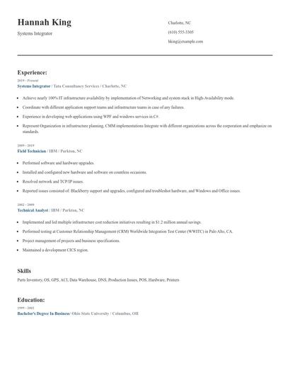 Systems Integrator Resume
