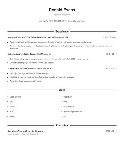 Systems Integrator Resume