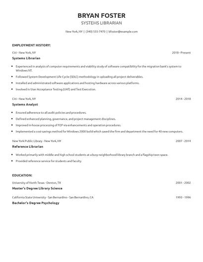 Systems Librarian Resume