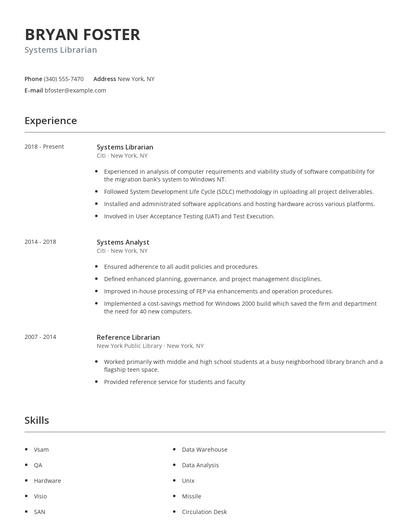 Systems Librarian Resume