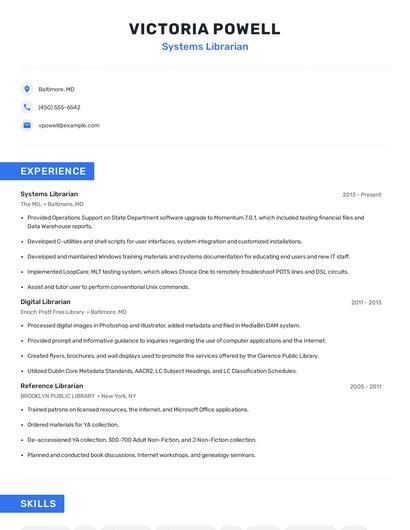 Systems Librarian Resume