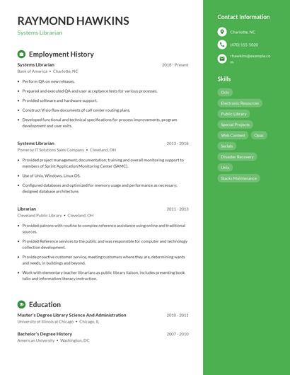 Systems Librarian Resume