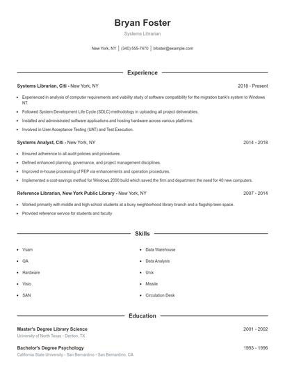 Systems Librarian Resume