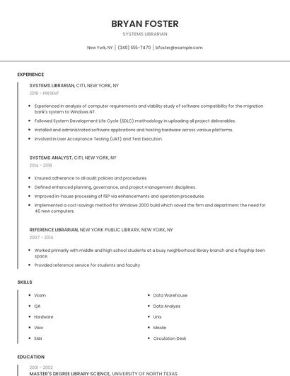 Systems Librarian Resume