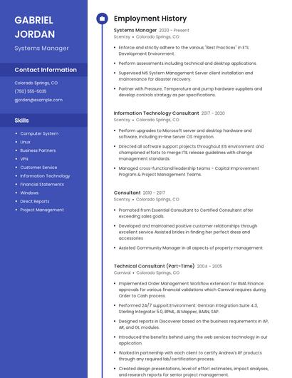 Systems Manager Resume